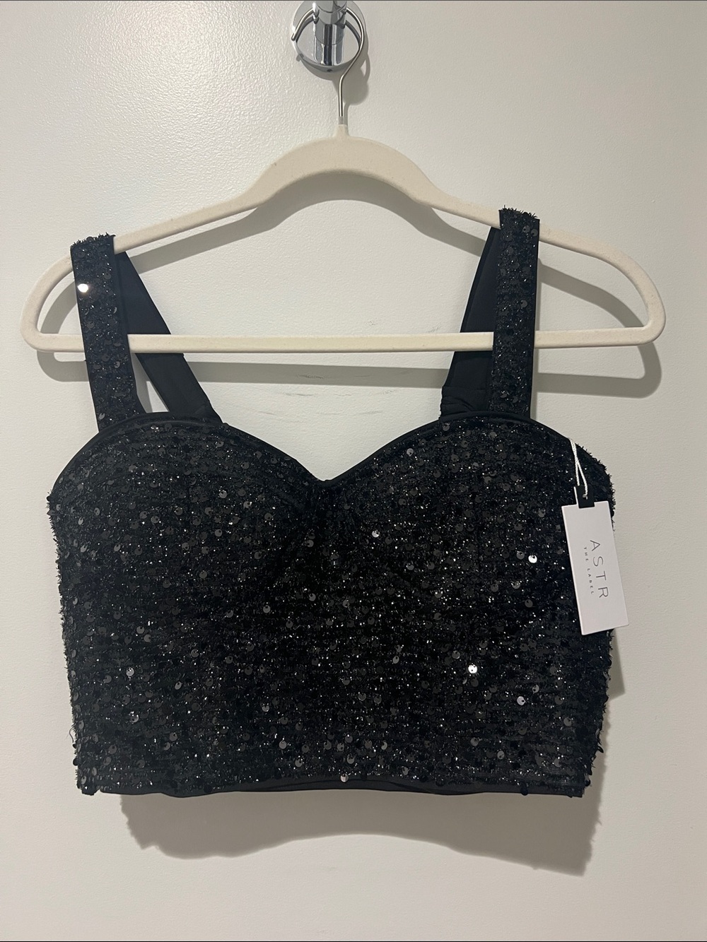ASTR Black Sequin Crop Top Skirt Set